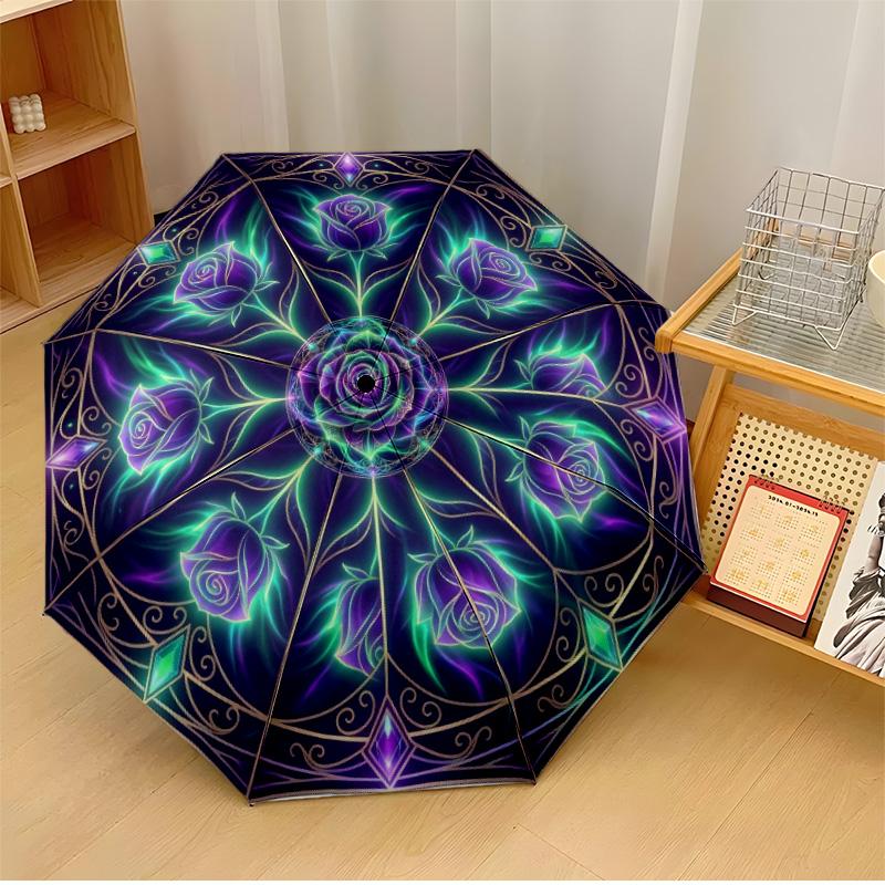 

Glowing Daisy Art Theme Automatic Umbrella Compact 8-Rib Design Sturdy Construction Durable Umbrella Stylish Accessory