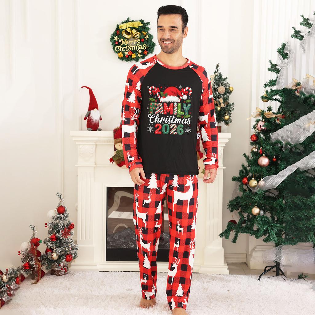 Christmas Print Matching Family Loungewear Set, Long Sleeve Round Neck Top and Pants