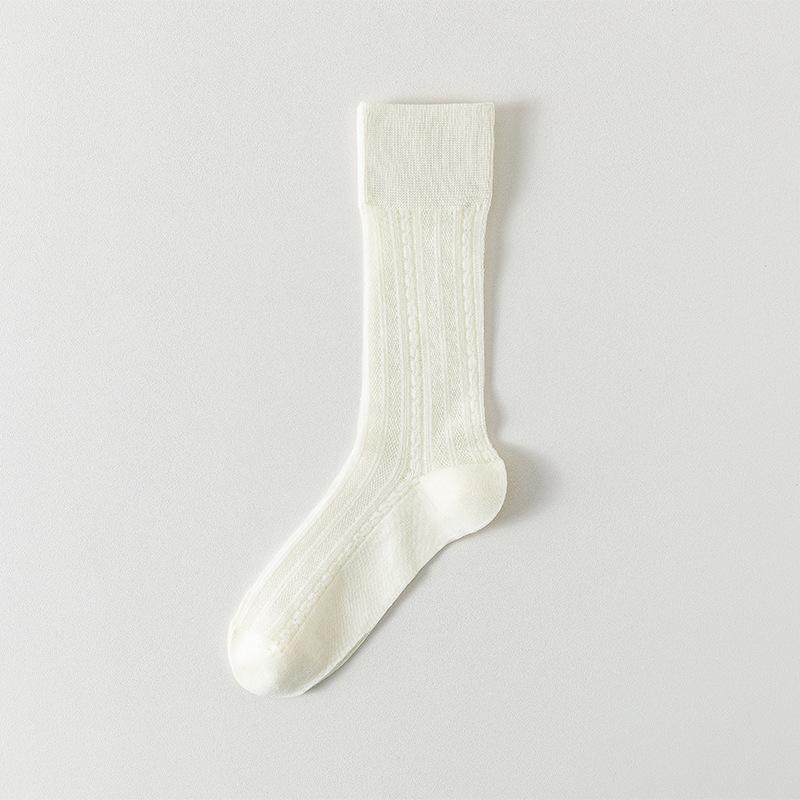 Ladies Spring and Summer Thin White Mesh Hollow Breathable Boneless Tube Cotton Socks