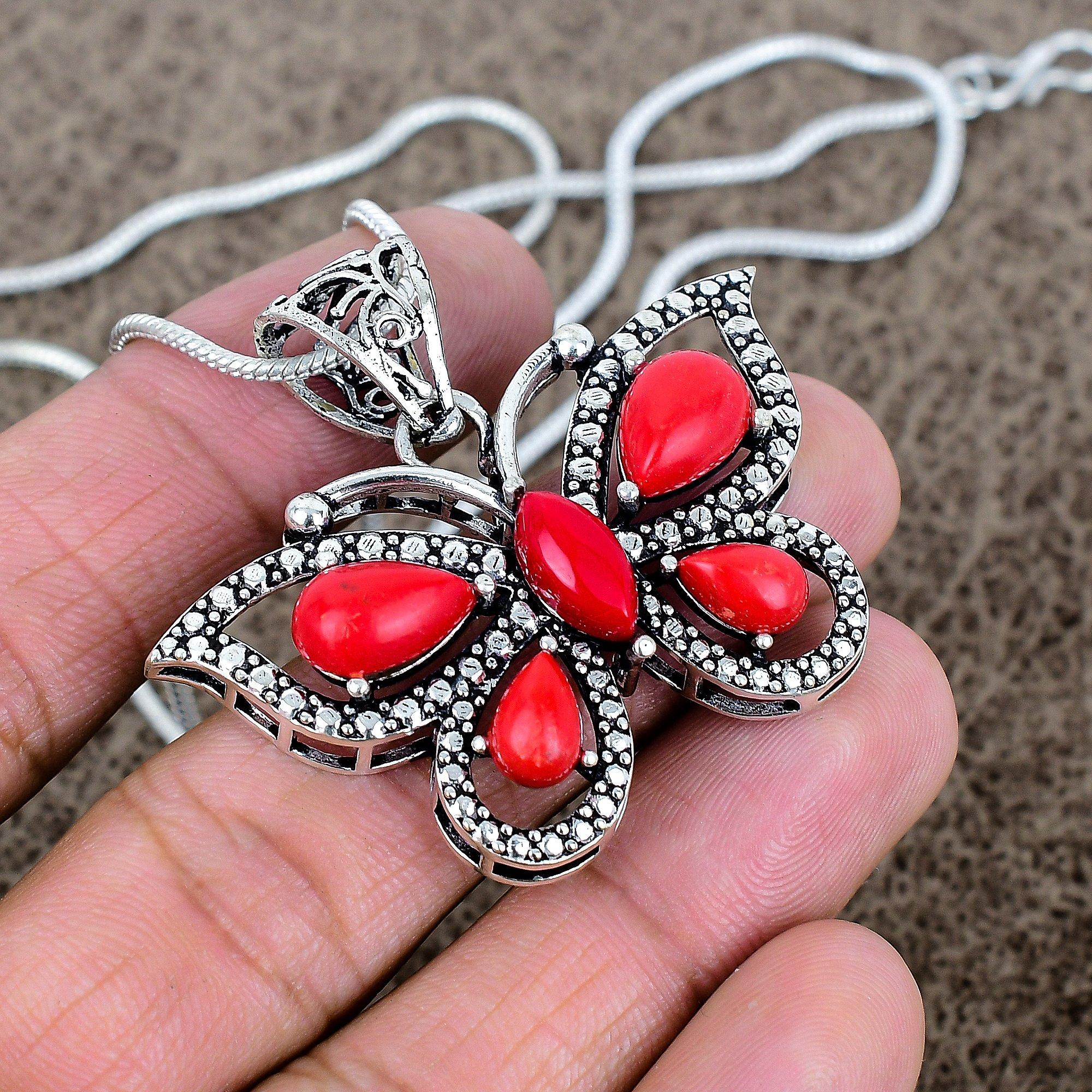 

Red Coral Gemstone Handmade 925 Sterling Silver Jewelry Pendant 1.65 KKG-307