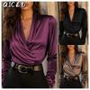 Women's Fashion Casual Solid Color Print Long Sleeve V Neck Blouses & Shirts