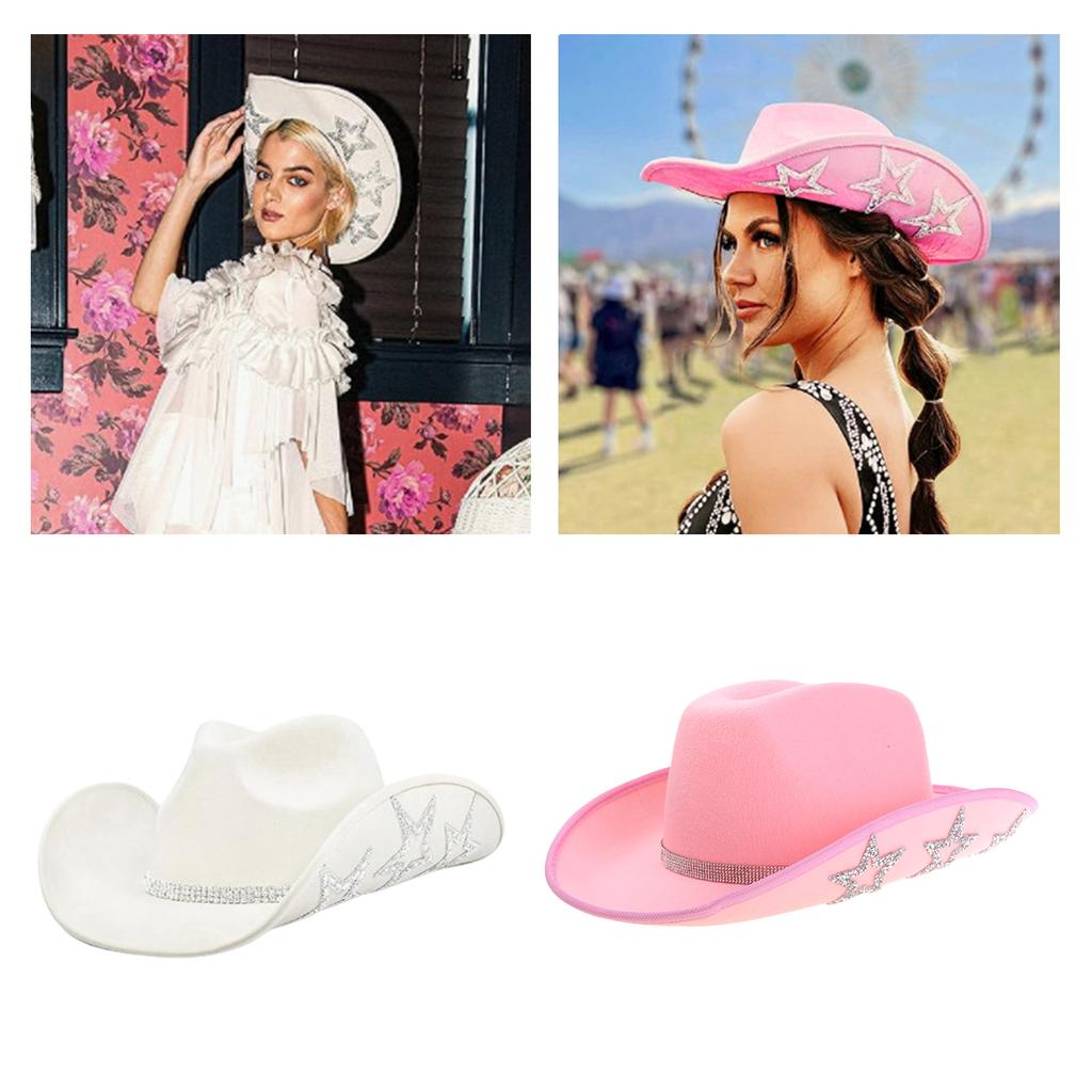 Adult Cowboy Hat with Rhinestone Star Pattern for Woman Western Style Cowboy Hat Model Show Performances Photography Hat