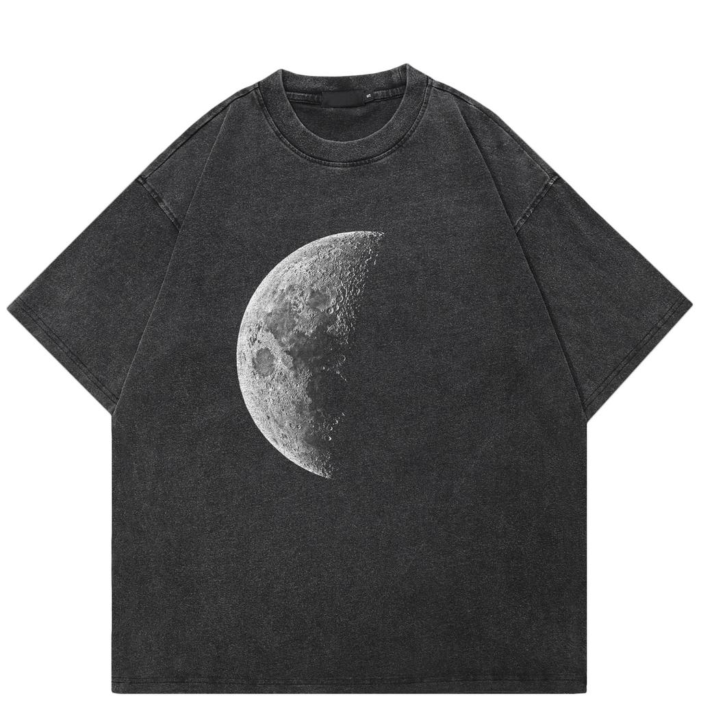 Streetwear Mond Grafik T-Shirt Baumwolle Gewaschenes Schwarzes T-Shirt Unisex Oberteile Kurzarm T-Shirt
