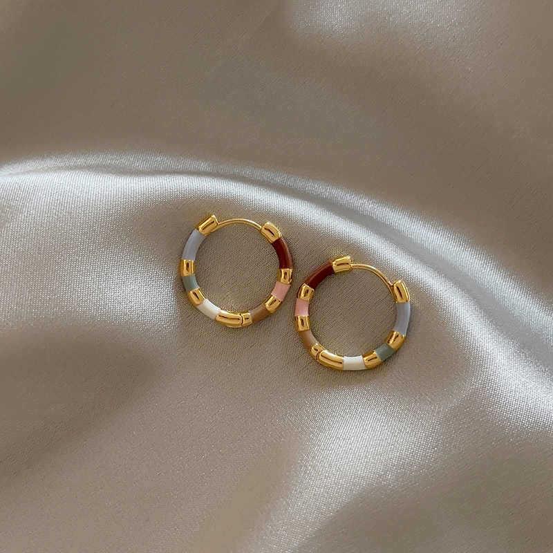 Korean Fashion Colorful Enamel Mini Metal Round Hoop Earrings For Women Daily Wear Party Sexy Sweet Ears Accessories