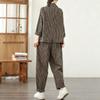 Striped Cotton and Linen Fashion Suit Female Spring and Fall Fashion Literary Leisure Suit Loose Haren Pants Two-piece Set