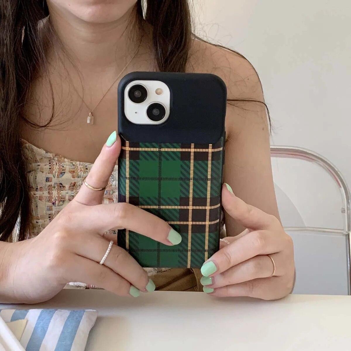 

Утолщенная воздушная подушка, мягкий силиконовый зеленый клетчатый чехол для iPhone 14 13 12 11 Pro Max, противоударный чехол для телефона, новый iPhone11