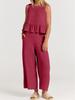 2024 Summer Women's Sleeveless Pleated Vest and Wide-Leg Pants Cotton-Linen Suit