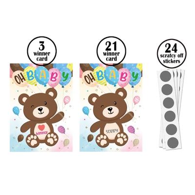 24 Babyparty-Spiele Rubbellose Rubbelkarten Verlosungskarte 3 Gewinner Türpreise Mädchen Junge Neutral Geschlechtsenthüllung