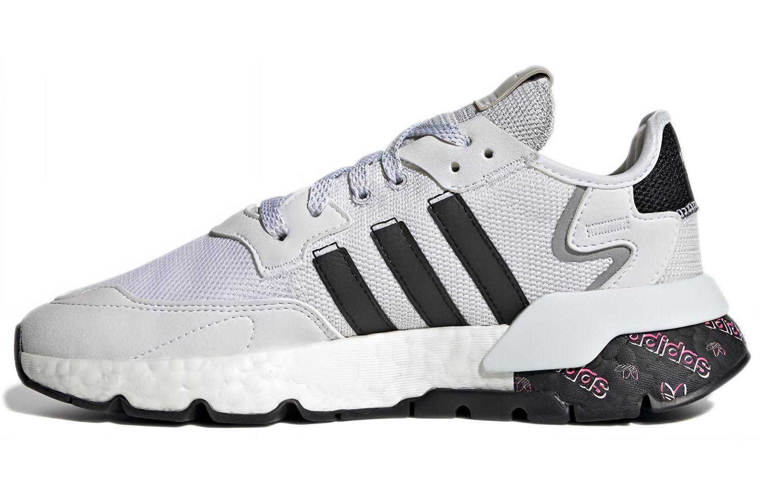 Adidas Originals Nite Jogger  White Black Gray  Women s H01735 36