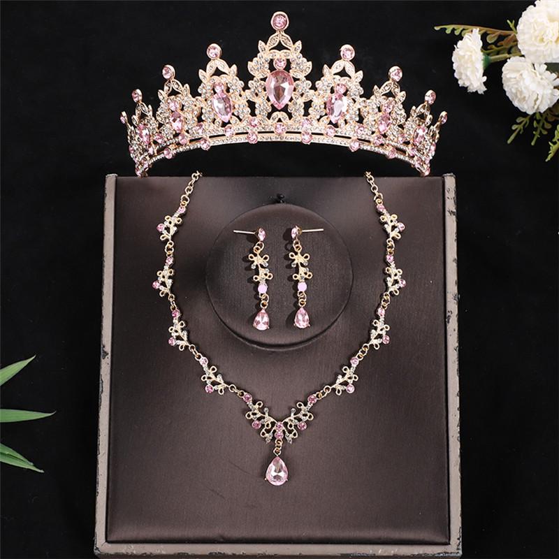 European and American Bridal Water Drop Diamond Jewelry Set: Necklace & Earrings