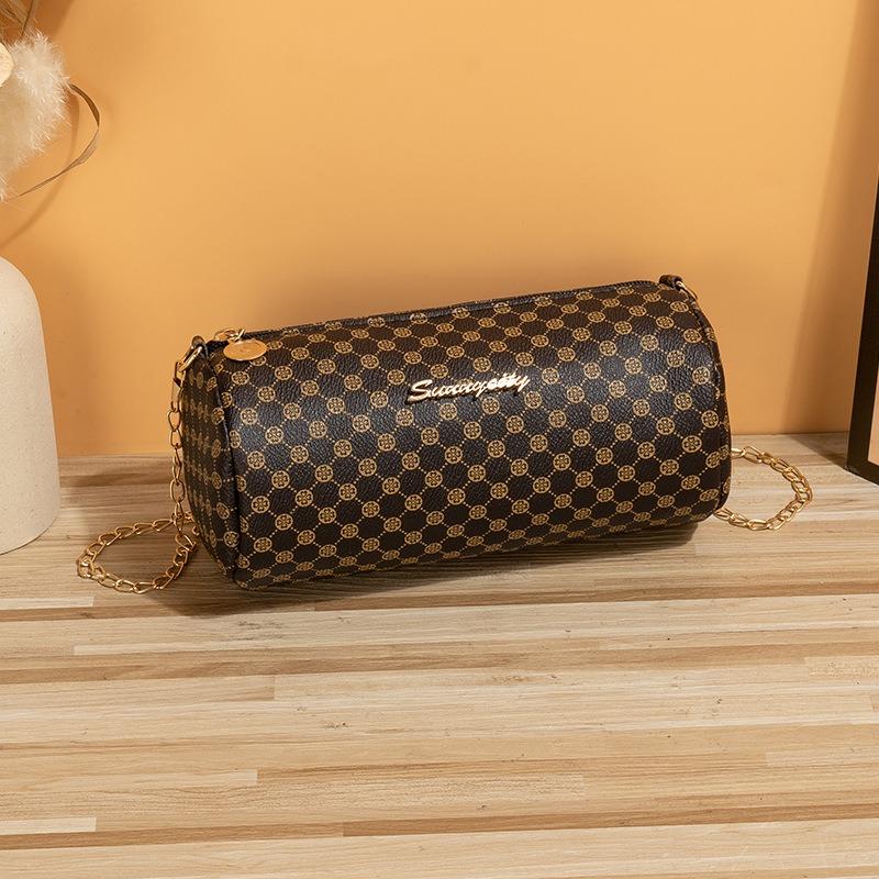 Summer New Women's Cylinder Messenger Bag Cylindrical Rhombus Chain Bag Women's Cylinder Messenger Bag Women's
