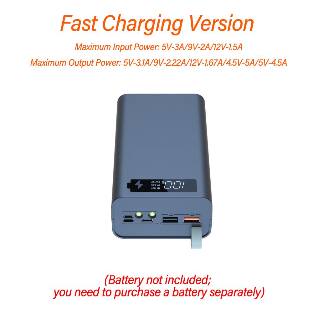 12 Cell 18650 Detachable Solder-Free DIY Power Bank Kit Mobile Power Supply Shell PD Fast Charging With Light Without Battery