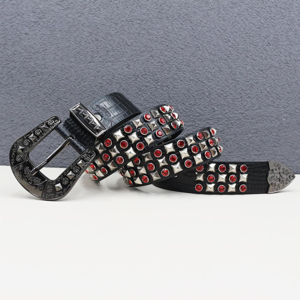 Men's High-End Rhinestone Studded Punk Leather Belt