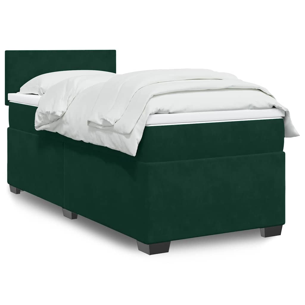 Box Spring Bed with Mattress Dark Green 90 X 200 Cm Velvet