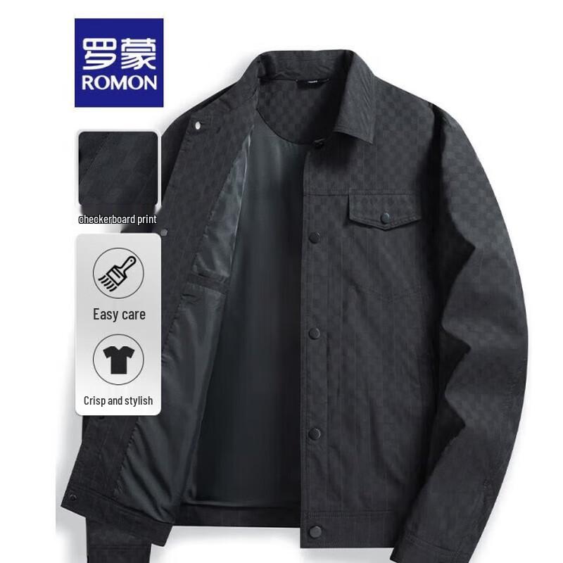 ROMON Men's Chessboard Lapel Workwear Jacket