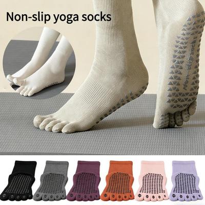 Non-Slip Grip Design Combed Cotton Five-Finger Mid-Tube Yoga Socks Anti-Friction Sweat Absorption Fitness Pilates Sports Socks