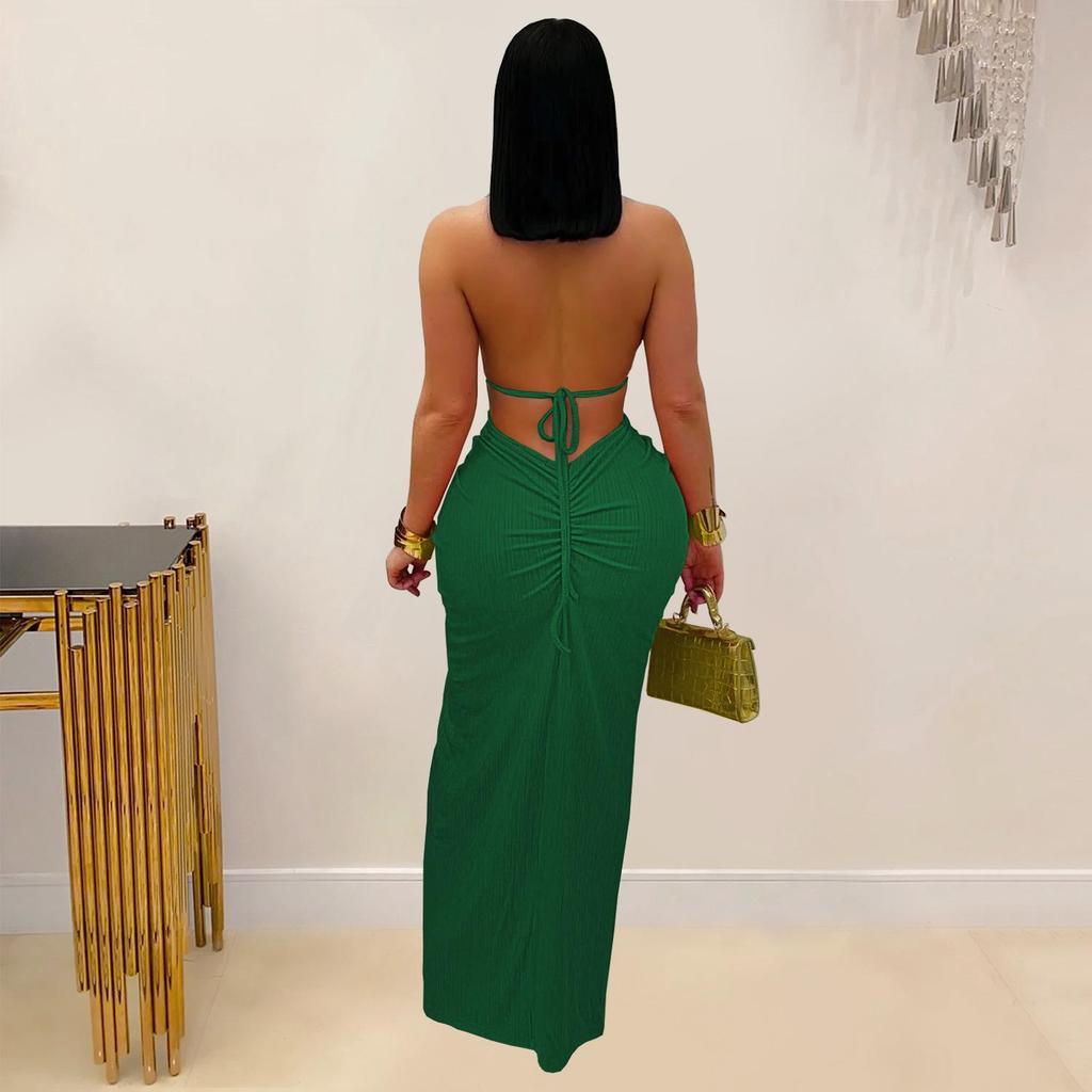 C7407 European & American Fashion: Sexy Knit Halter Backless Dress for Women