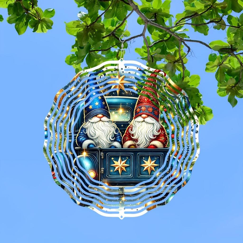 10 Inch Christmas Gnome Wind Spinner 3D Kinetic Metal Hanging Decor with 360 Rotating Hook Outdoor Indoor Garden Yard Holiday Gift for Women Men