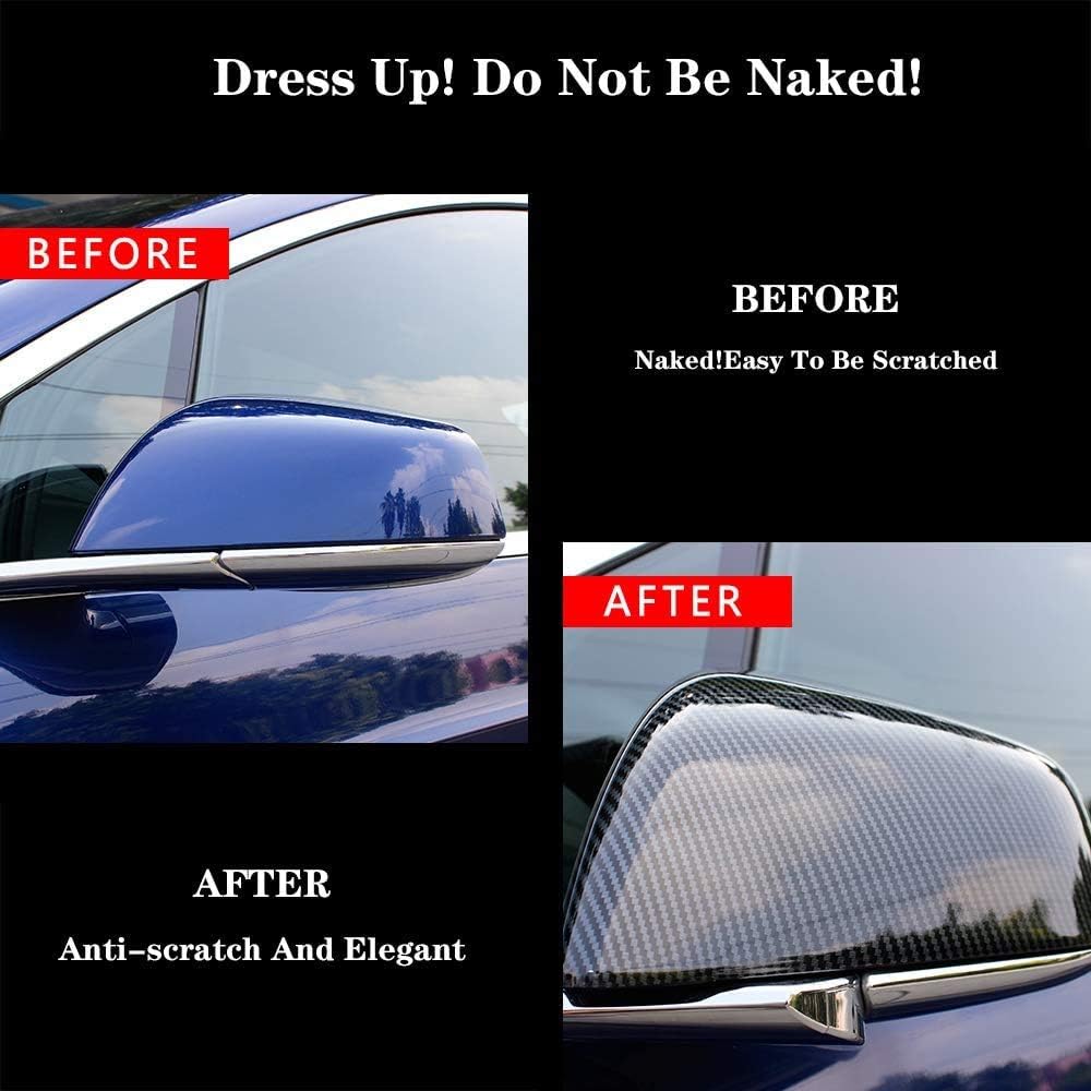 OBL Rearview Mirror Cover for Tesla Model 3 2017-2020 Car Exterior Accessories ABS Plastic Imitation Carbon Fiber Outside Cap (Pack of 2)