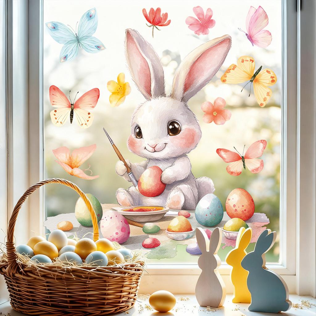 Påskfönster Statiska Klistermärken Kanin och Ägg Design Hemdörr Glasdekoration 2026