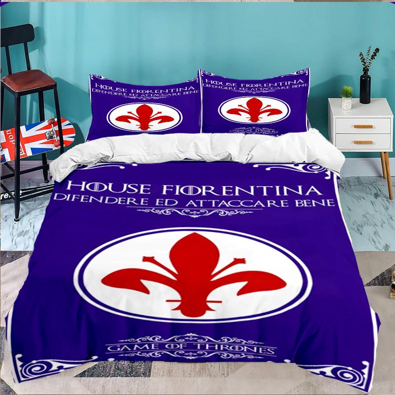 3PCS Fiorentina Football Club Bedding set,Ideal for1pc Duvet Cover And 2pcs Pillowcases Perfect for Christmas gift,Ideal for Bedroom, Dormitory