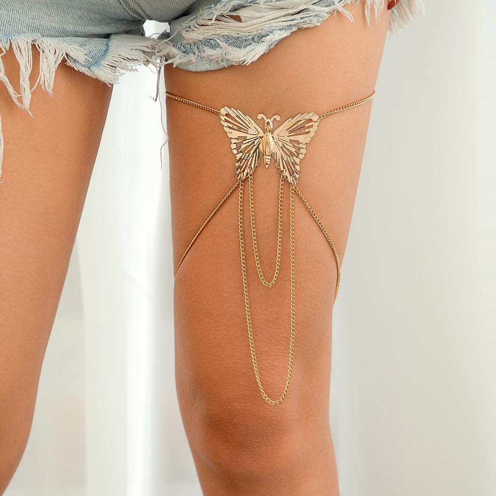 Punk Armreif mit Metallkette und Fransen, übergroßes offenes Schmetterlings-Armband, Beinkette weiblich