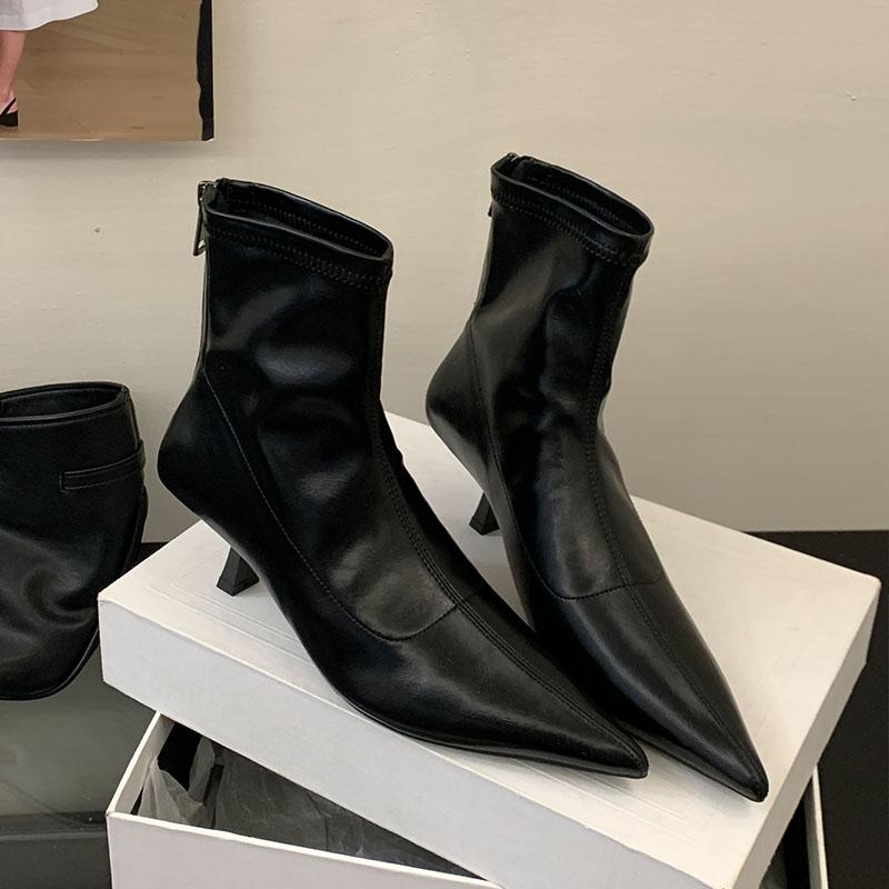 

Мода Мода Остроносые Женские Современные Короткие Ботильоны на Каблуках Обувь Молнии Женские Ботильоны Стрейч Женские Туфли-Лодочки 35 чёрный