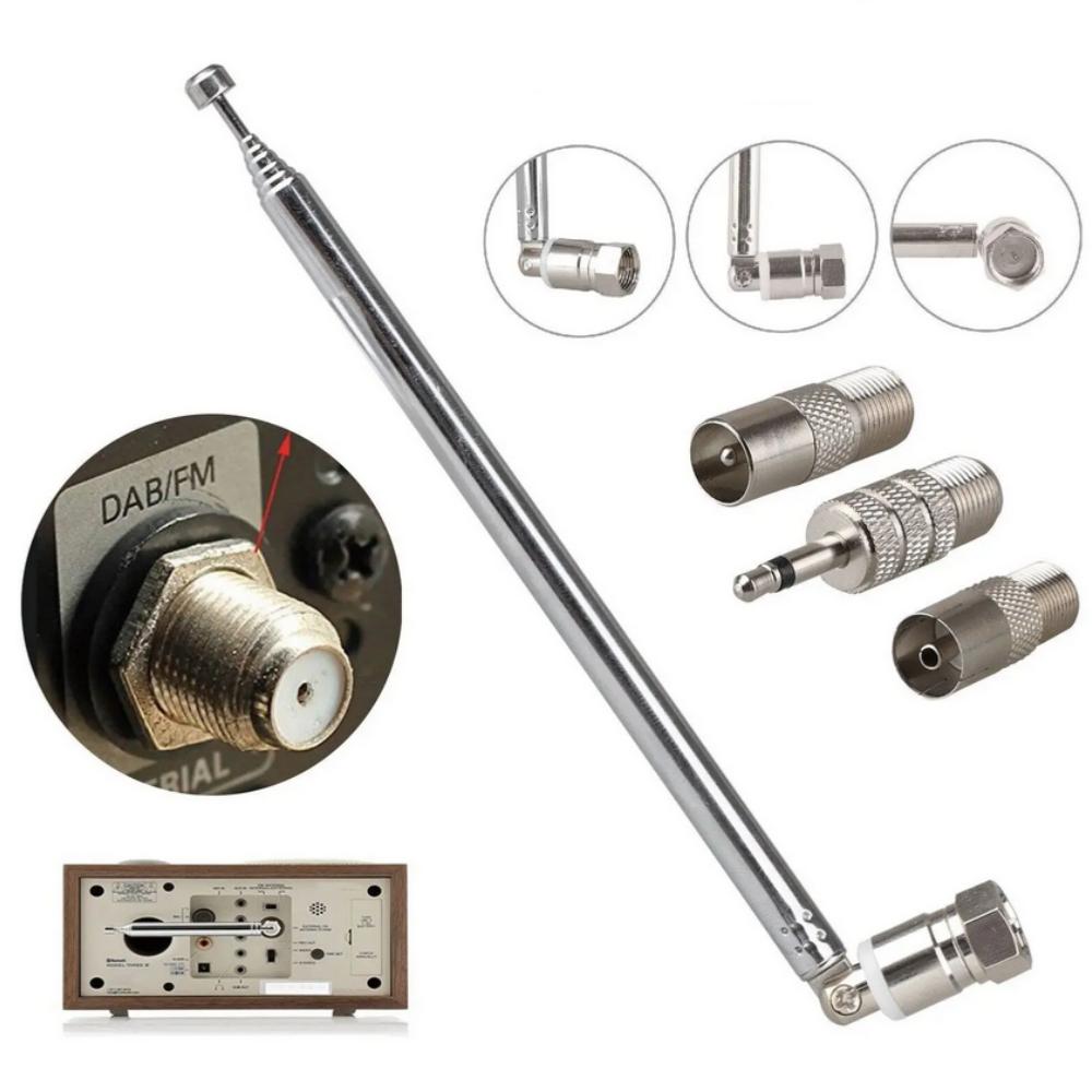New F Type Telescopic Aerial Antenna 75 Ohm with TV / 3.5 Adapter For FM Radio