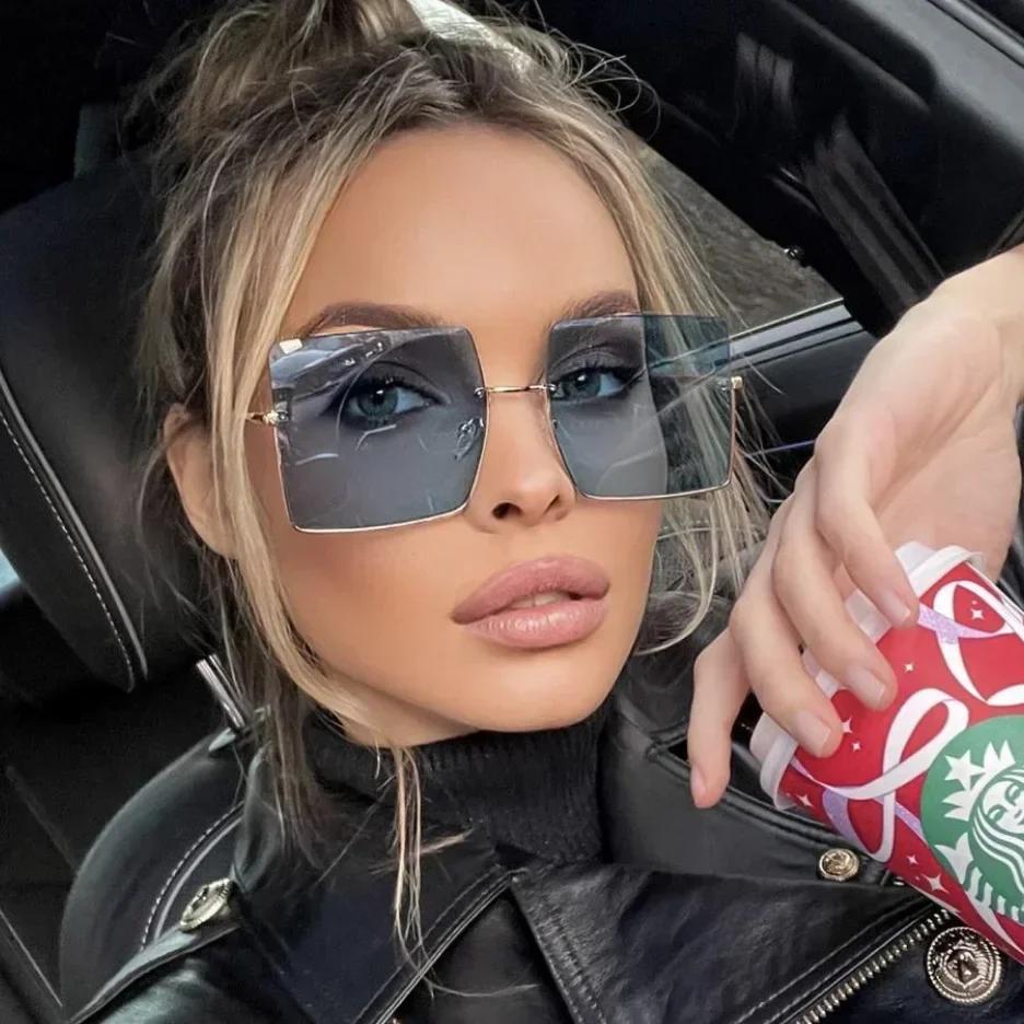 Brand Designer Square Sunglasses Woman Fshion Luxury Oversized Sun Glasses Female Vintage Retro Big Frame Metal