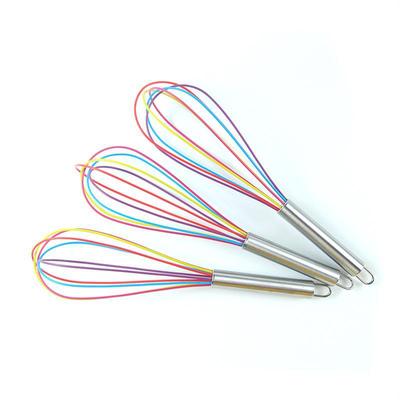 Colorful Silicone Egg Beater with Stainless Steel Handle - Available In 8, 10, 12 Inches