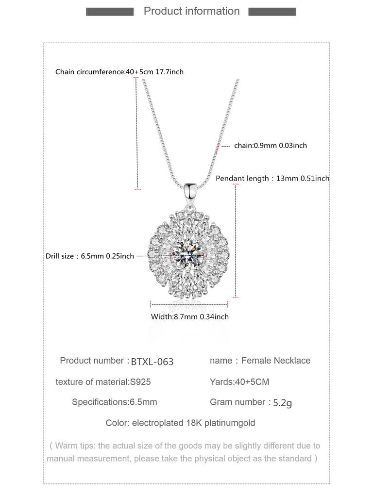 High-End Moissanite D Color Sterling Silver Pendant Necklace for Women - One Carat Round Gem