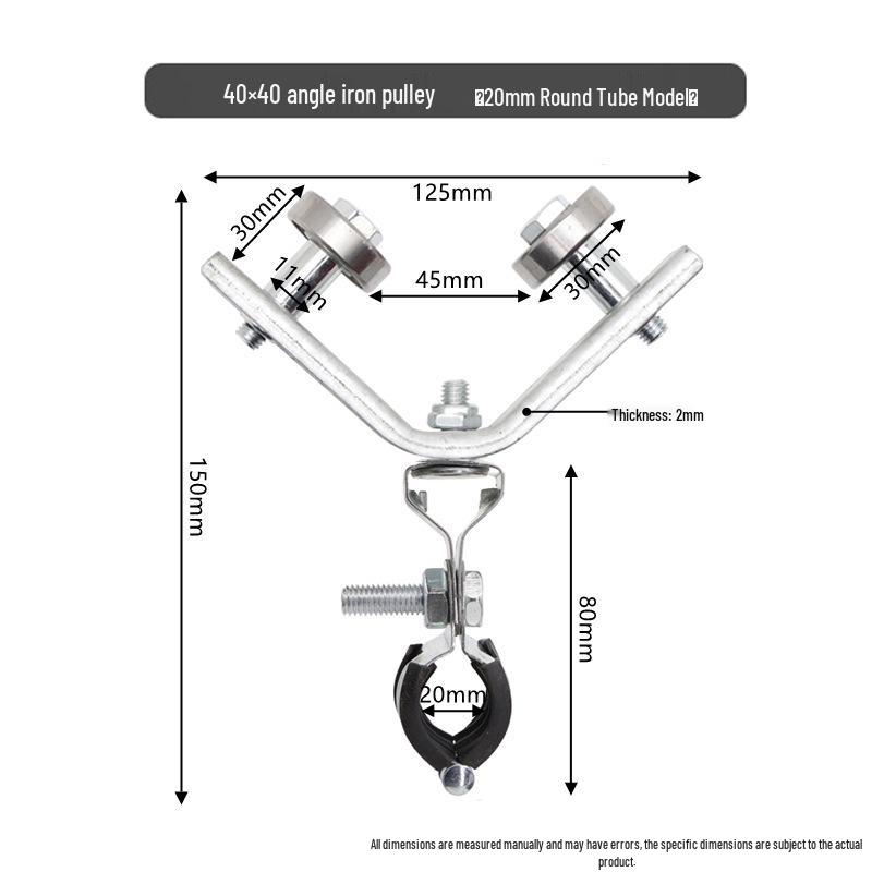 Poulie en fer d'angle pour arrosage de serre avec roulement à œillet et chariot à roues