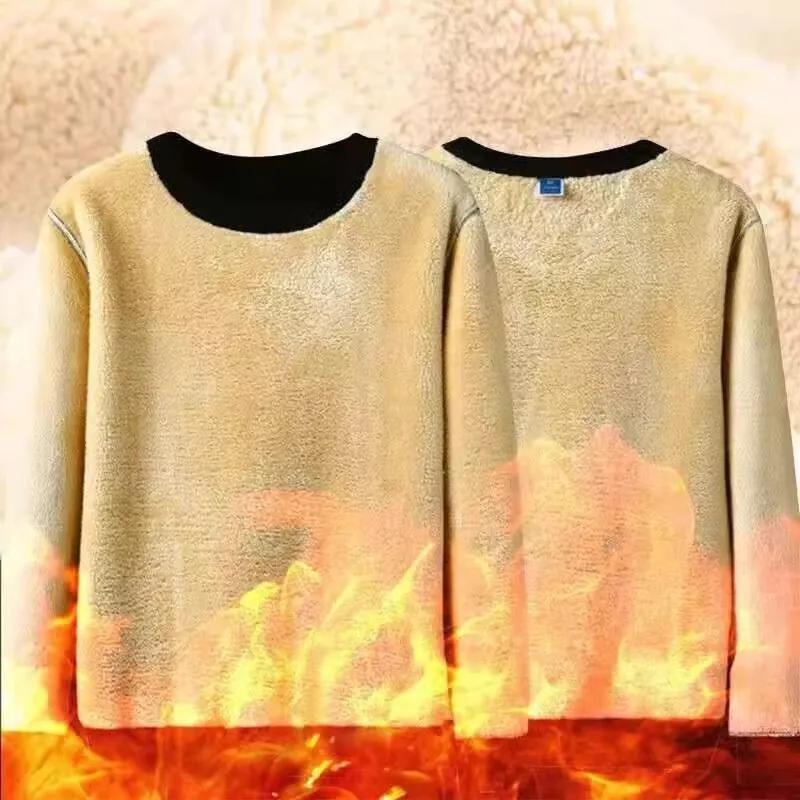 Autumn Winter Fleece Lined Men'S Warm Top Korean Fashionable Long Sleeved Base Shirt Plush Casual Warm Underwear T-Shirt