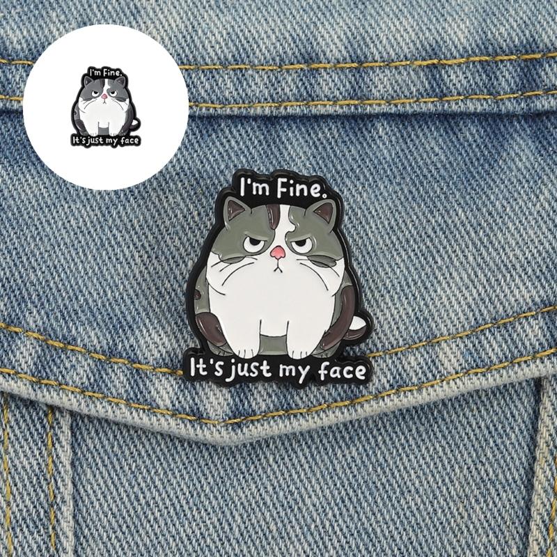 Broche Épingle Visage de Chat de Dessin Animé Avec Design Hilare « Ça Va, C'est Juste Mon Visage » Épingle Émaillée Pour Accessoire de Mode Cadeau