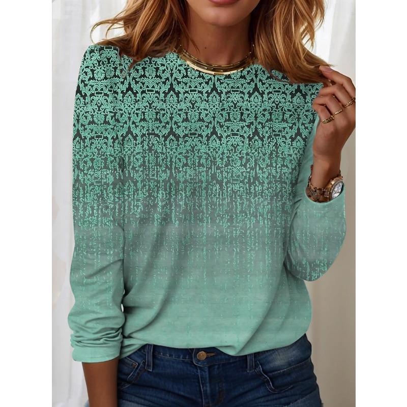 Women's T shirt Long Sleeve Crew Neck Long Sleeve Tunic Streetwear Casual Print Regular Tops
