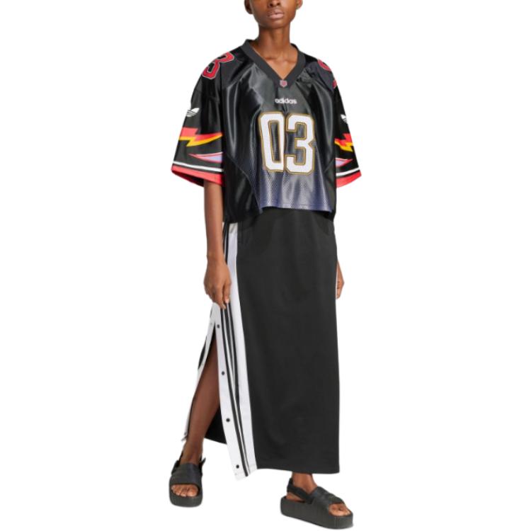 adidas Originals Maglia a Maniche Corte con Scollo a V e Vestibilità Ampia da Donna Nera JX9217