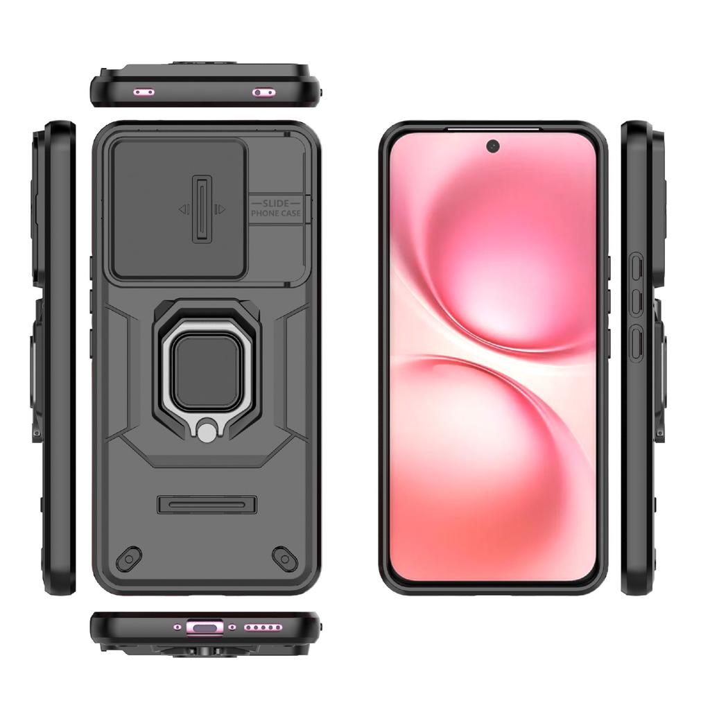 For vivo V60 5G Case PC+TPU Kickstand Phone Protector with Lens Cover