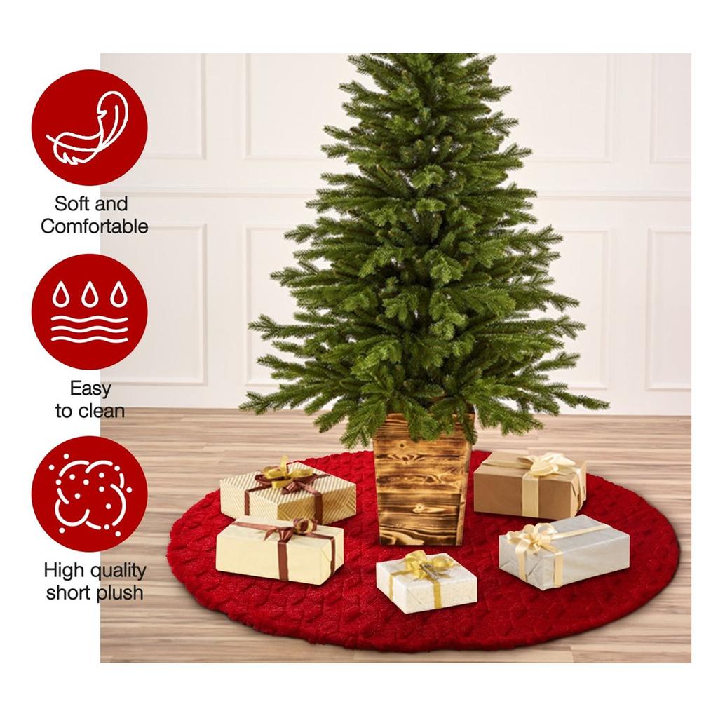 Plush Christmas Tree Skirt: Wine Red Tree Skirt, Thick Rustic Christmas Tree Decorations, Christmas Decor Xmas Holiday Home Party Decorations