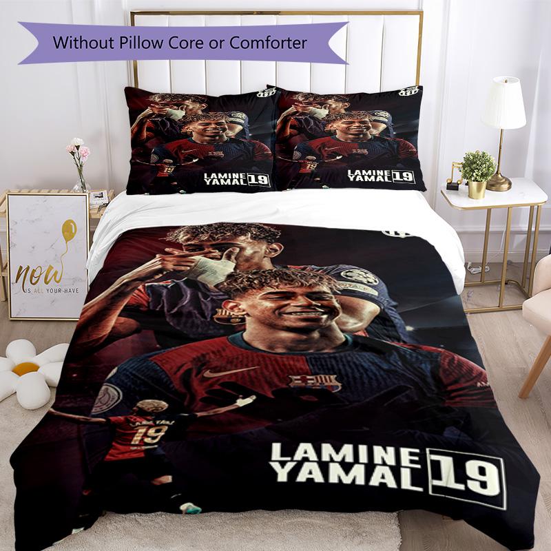 Lamine Yamal Barcelona Football Jersey Bedding Set,Comfort Bed Linen for Boys Room Decoration,Perfect Gift for Match Fans,Wrinkle Resistant Duvet Cove