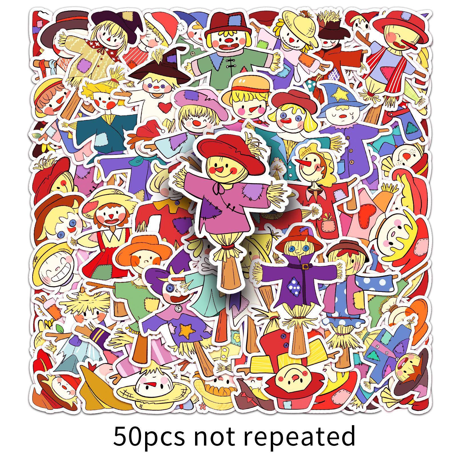 50 Scarecrow Original Hand-Painted Waterproof Cartoon Stickers for Graffiti and Journaling