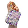Bling Rhinestone Folding Makeup Mirror Travel Pocket Mirror Keychain Double-Sided with Beaded Wrist Bag Charm