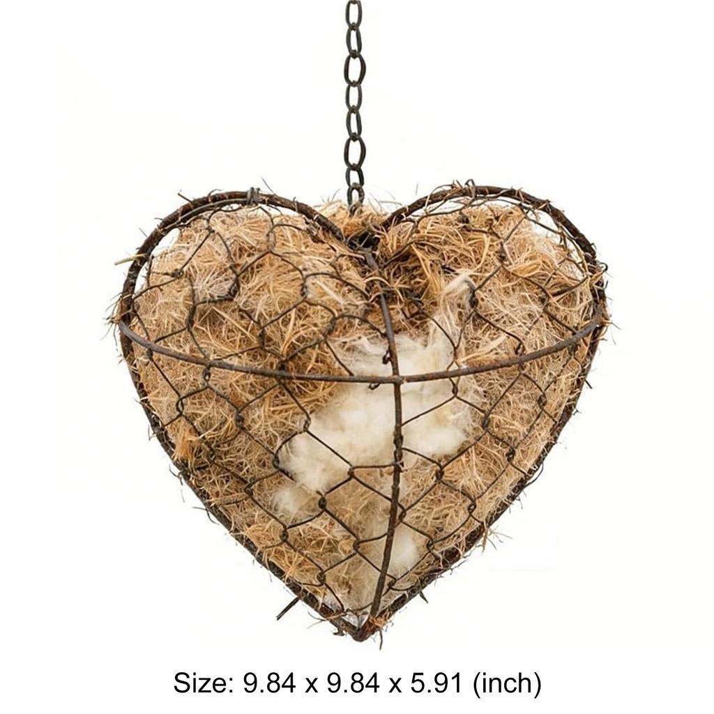 Handmade Fiber Bird Nesting Heart Refillable Hummingbird Nest Holder Dual-Season Outdoor Bird Shelter for Garden Yard Bird Lover