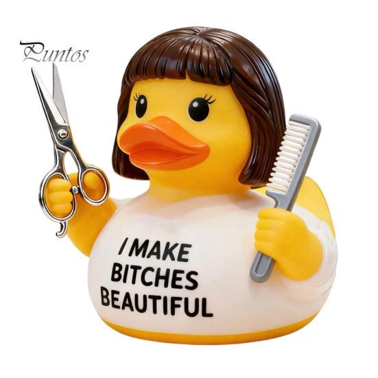 Resin Duck Statue Barber Figurine with Scissors and Comb, Yellow for Salon Decor, Handmade Hair Stylist Gift Creative Hairdresser Gift, Funny