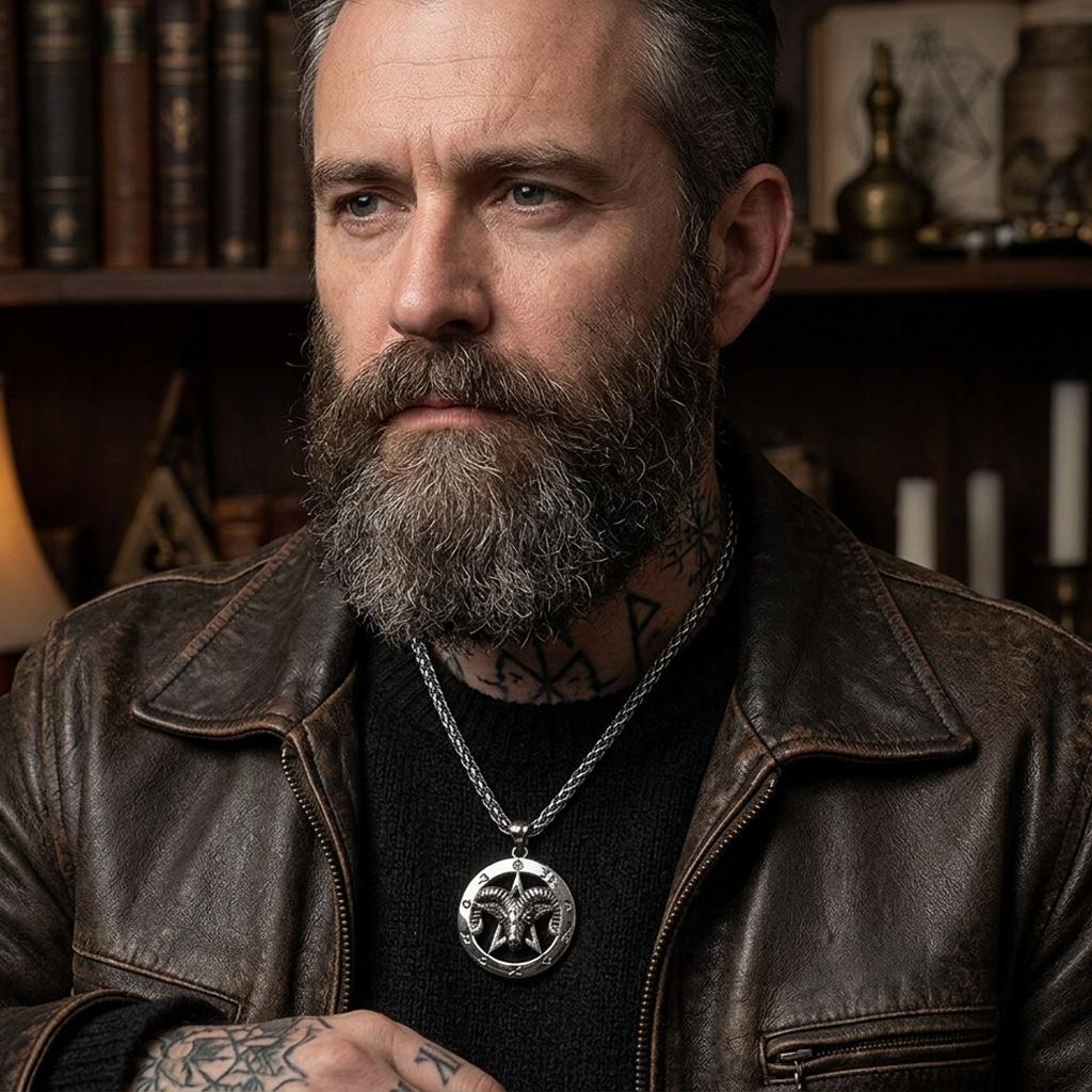 Vintage Gothic Baphomet Ram Head Pentagram Pendant Necklace Stainless Steel Occult Wiccan Pagan Jewelry for Men