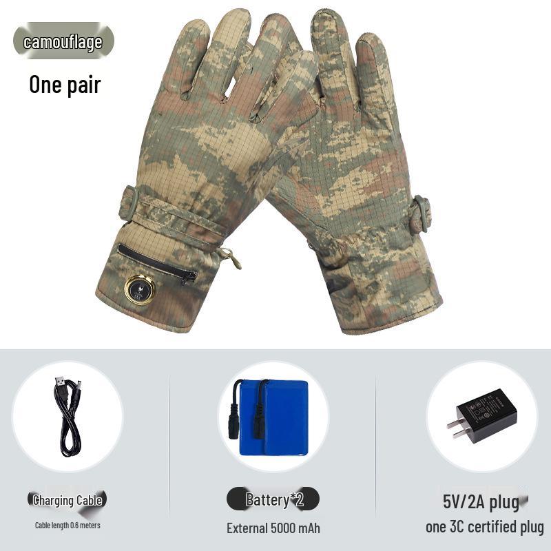 

Electric Heated Ski & Cycling Gloves - Windproof Camouflage Design One Size