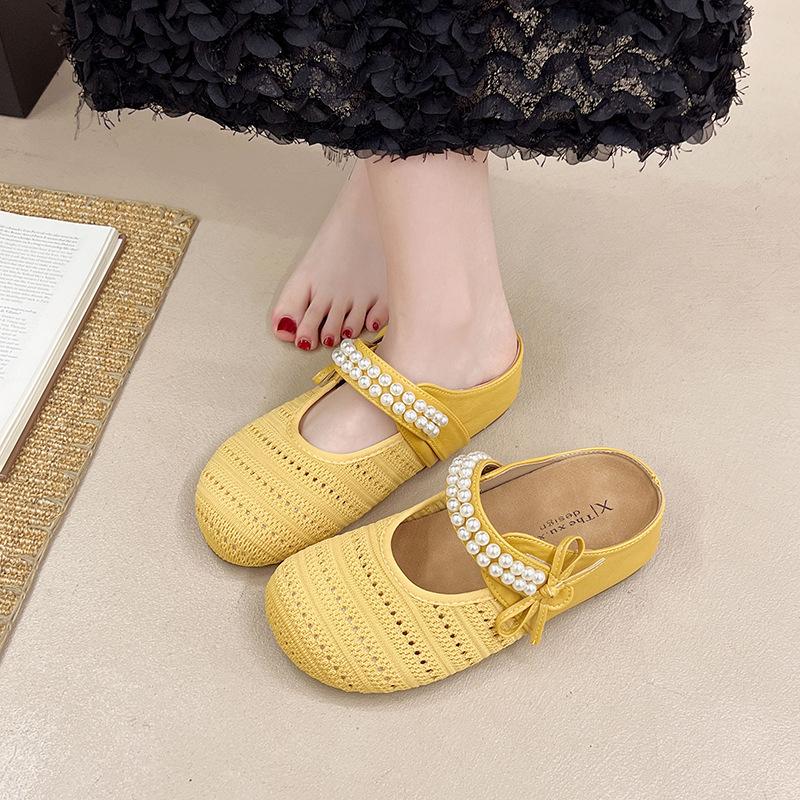 2025 New French Holiday Small Fragrant Mary Jane Shoes Women's Bag Head Hollow Bow Flat Slippers