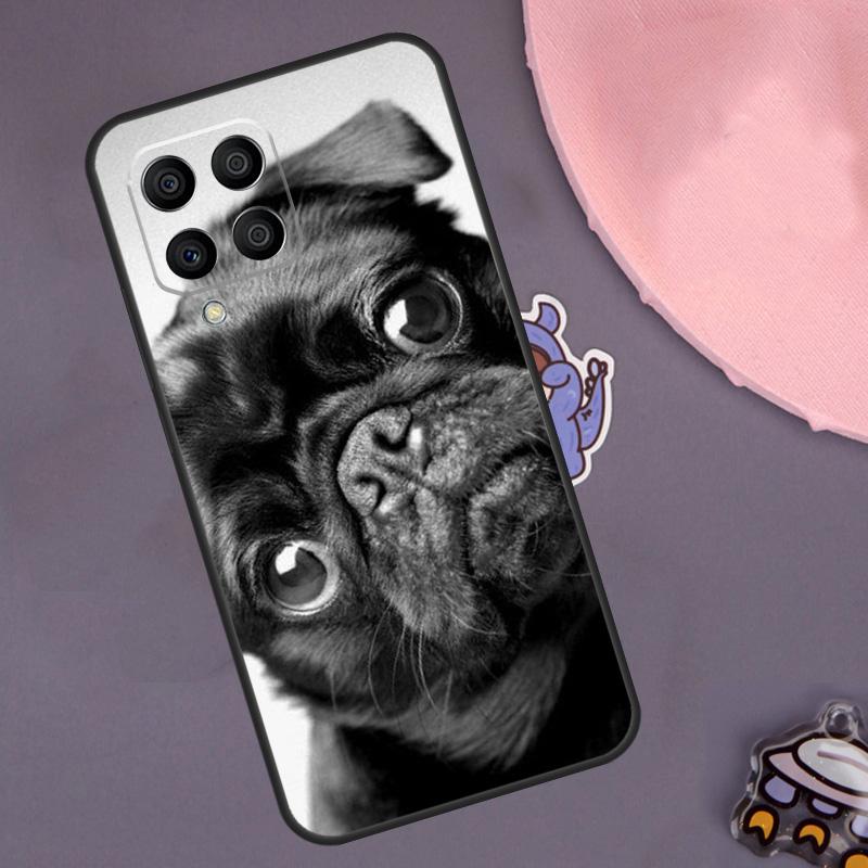 Cute Black Pug Dog Case For Samsung Galaxy M33 M53 M13 M23 M21 M31 M51 M30s M20 M14 M34 M54 M55 M12 M32 M52