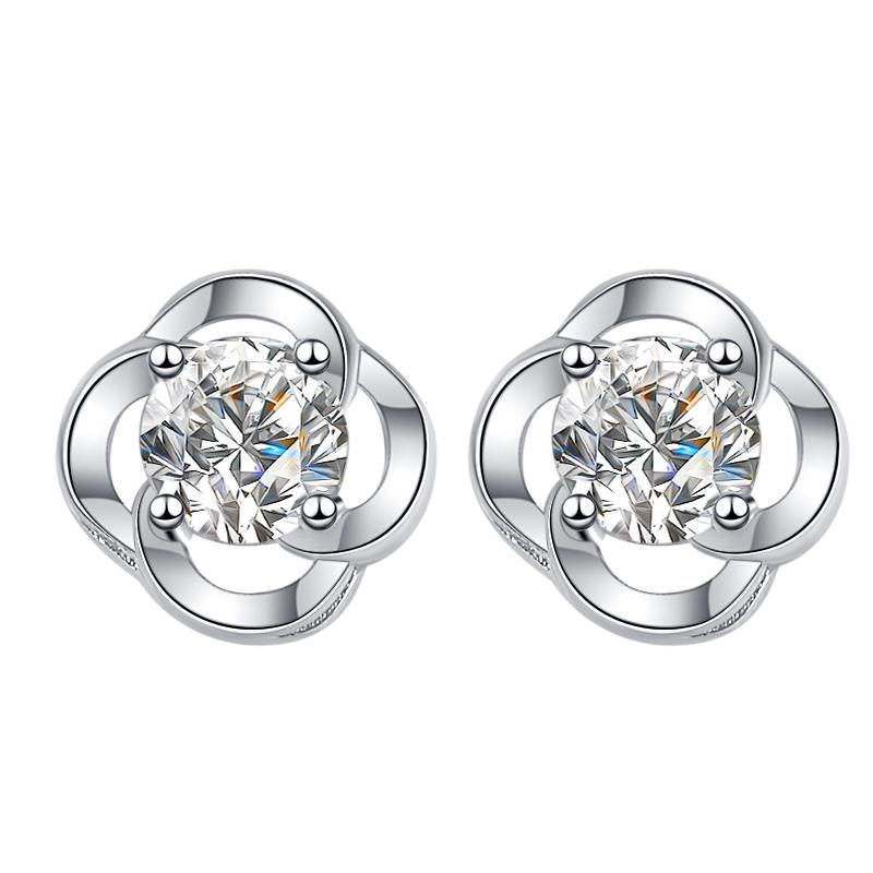 Fine Jewelry Flower Shape With GRA Certified 0.5CT Round Cut VVS1 Moissanite S925 Sterling Silver Studs Earrings of Women Gift