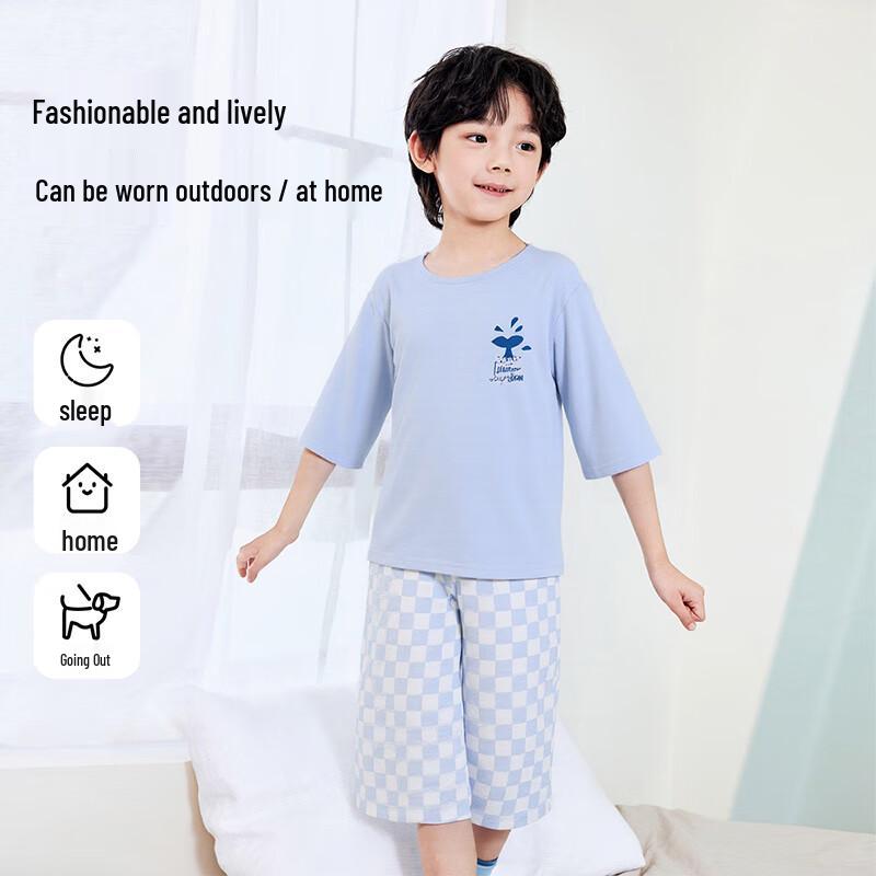 Dingguagua Boys' Summer Pure Cotton Short Sleeve Pajama Set