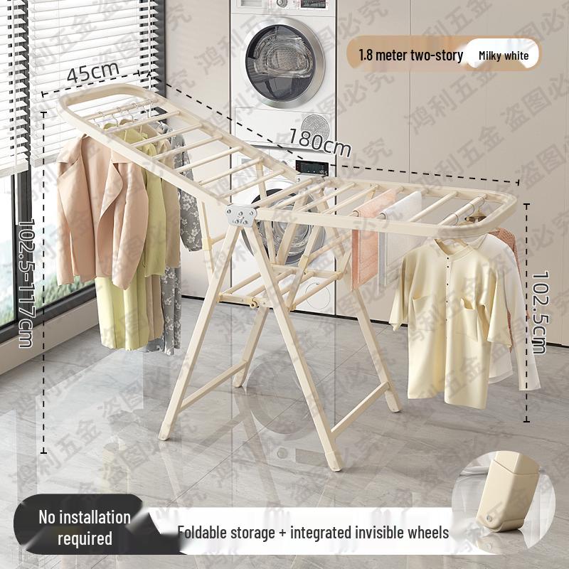 Folding Floor-Standing Clothes Drying Rack for Household, Bedroom, Balcony, Indoor Use - Ideal for Baby Clothes and Quilts.